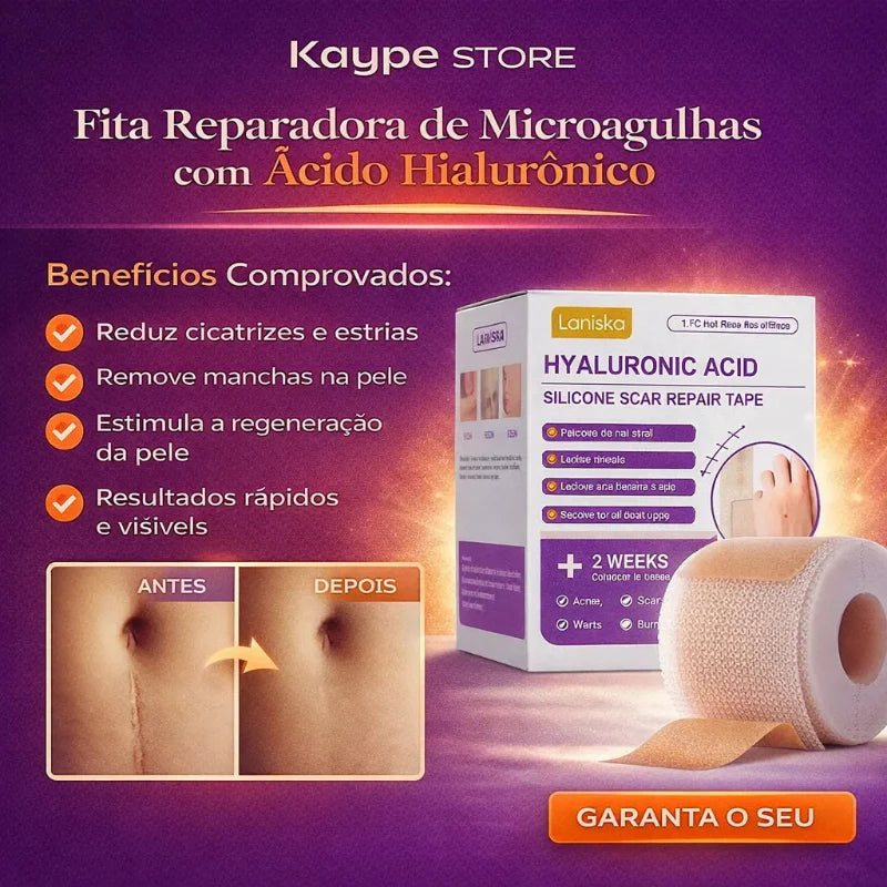 Fita Reparadora de Microagulhas com Ácido Hialurônico – Remove Cicatrizes, Estrias e Manchas